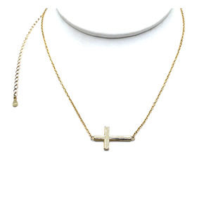 Sterling Silver S925 Sideways Cross Crucifix Necklace Gold Dipped Choker Collar